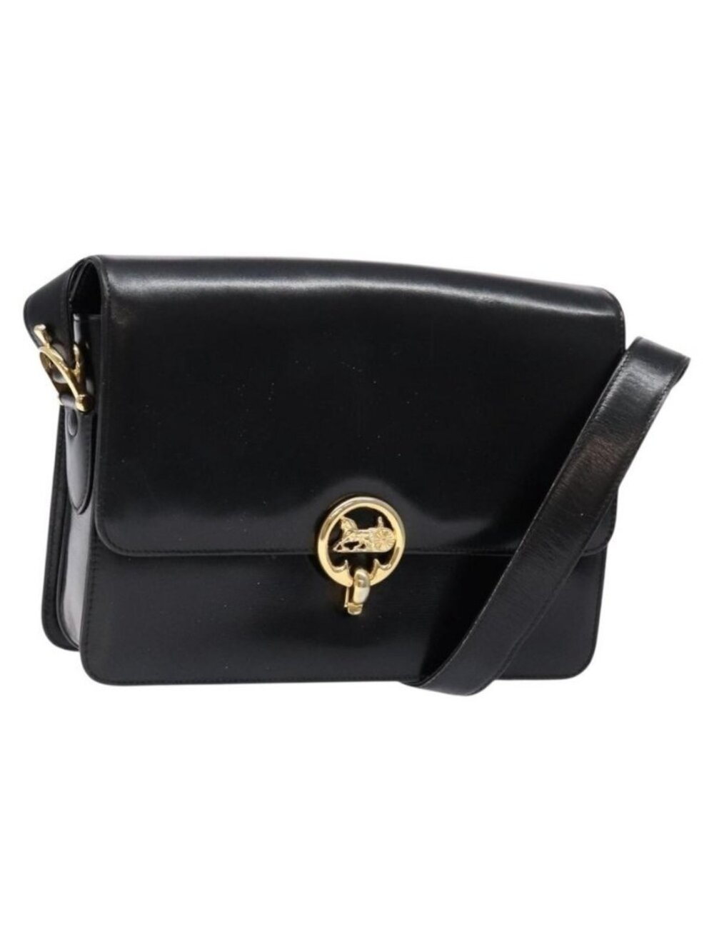 Authentic CELINE Horse Carriage Shoulder Bag Leather Black Gold - Picture 1 of 16